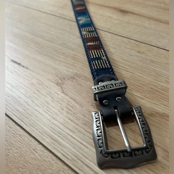 Like New ELITE - Blue Brown Woven Western Belt - Brushed Detailed Hardware - Picture 1 of 4